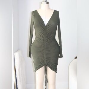 Olive Green Ruched Dress